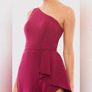 One-Shoulder Peplum Mini Dress - Magenta/Berry